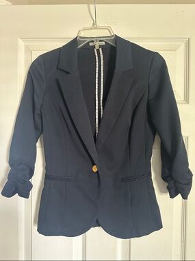 Y2K Charlotte Russe Navy Single-Button Blazer with Gold Button